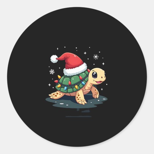 Sticker Rond Christmas Sea Turtle Santa Xmas Men Women Boys Gir (Devant)