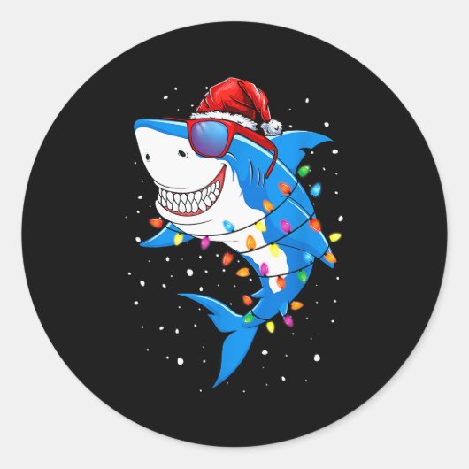 Sticker Rond Christmas Shark Shirt Xmas Funny Santa Shark  (Devant)