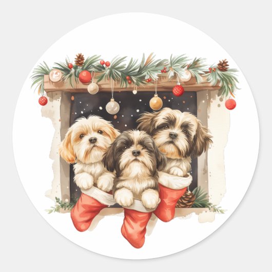 Sticker Rond Christmas Shih Tzu Dogs (Devant)