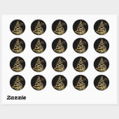 Sticker Rond Christmas Shiny Golden Ribbon Tree Sparkle Black (Feuille)
