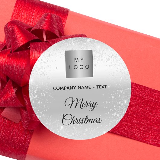 Sticker Rond Christmas silver glitter sparkles business logo