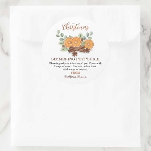 Sticker Rond Christmas Simmering Potpourri Personalized (Sac)