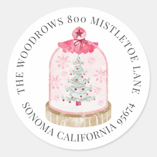 Sticker Rond Christmas Snow Globe Adresse de retour (Devant)