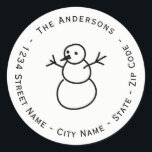 Sticker Rond Christmas Snowman Adresse de retour<br><div class="desc">Ce étiquette de adresse de Noël circulaire est décoré d'une image de bonhomme de neige. Le design circulaire le rend parfait comme joint d'enveloppe.</div>