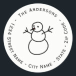 Sticker Rond Christmas Snowman Adresse de retour<br><div class="desc">Ce étiquette de adresse de Noël circulaire est décoré d'une image de bonhomme de neige. Le design circulaire le rend parfait comme joint d'enveloppe.</div>