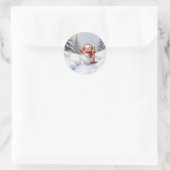Sticker Rond Christmas Snowman with a Red Shovel (Sac)