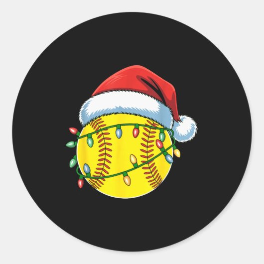 Sticker Rond Christmas Softball Ball Santa Hat Softball Xmas Li (Devant)