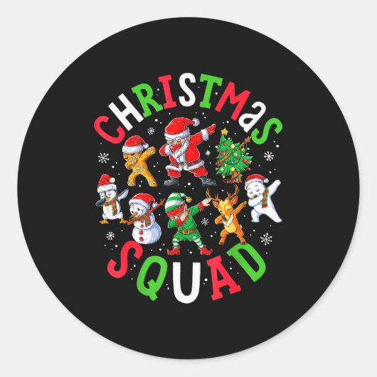 Sticker Rond Christmas Squad Santa Dabbing Elf Family Matching (Devant)
