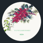 Sticker Rond Christmas Star Wreath Nom de famille<br><div class="desc">Couronne de Noël Nom de famille Sticker rond classique</div>