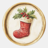 Sticker Rond Christmas Stocking Holly Faux Wax (Devant)