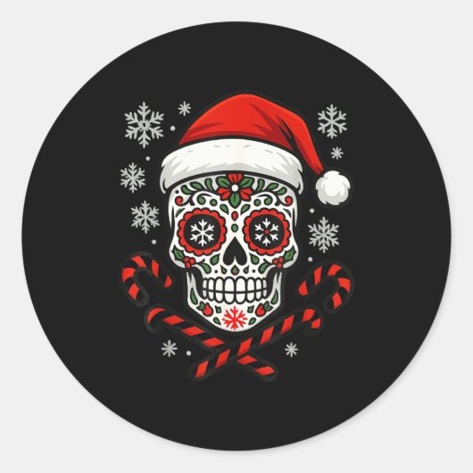 Sticker Rond Christmas Sugar Calavera Skull Santa Hat Candy Can (Devant)