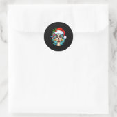 Sticker Rond Christmas Sugar Skull Art Woman Santa Hat Festive (Sac)