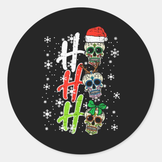 Sticker Rond Christmas Sugar Skull Ho Ho Ho Xmas Mexican Men Wo (Devant)