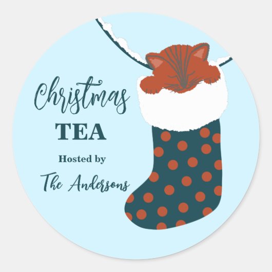 Sticker Rond Christmas Tea Holly's Boots Chat Party cadeau (Devant)