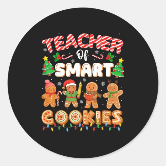 Sticker Rond Christmas Teacher Of Smart Cookies Funny Cute Ging (Devant)