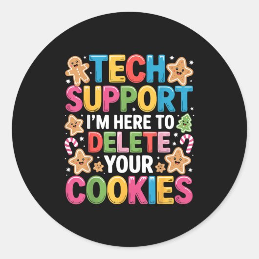 Sticker Rond Christmas Tech Suprt Here To Delete Cookies Xmas (Devant)