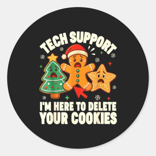 Sticker Rond Christmas Tech Suprt Here To Delete Cookies Xmas M (Devant)