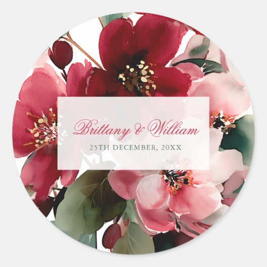 Sticker Rond  Christmas Themed Red Floral Wedding  (Devant)