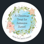 Sticker Rond Christmas Treat Quelqu'un de sucré<br><div class="desc">Un régal de Noël pour quelqu'un de sucré ! Un grand autocollant pour les sacs de faveur de Noël ou pour les produits de boulangerie.</div>