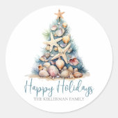 Sticker Rond Christmas Tree Beach Joyeuses vacances (Devant)