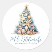 Sticker Rond Christmas Tree Beach Mele Kalikimaka (Devant)