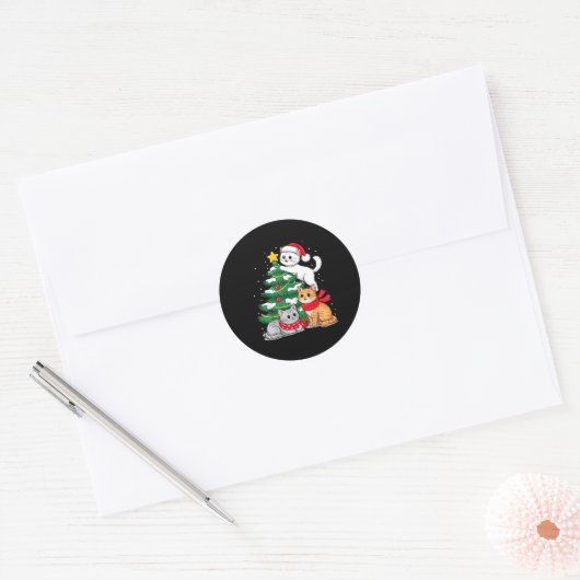 Sticker Rond Christmas Tree Cats Xmas  (Enveloppe)