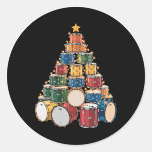 Sticker Rond Christmas Tree Drummer Music Holiday Drummer Band