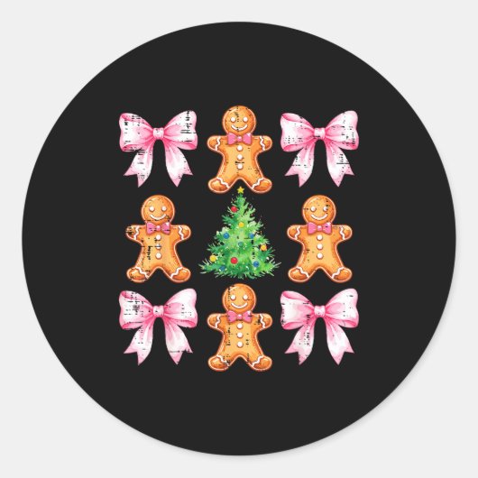 Sticker Rond Christmas Tree Gingerbread Man Bow Pattern Xmas Gi (Devant)