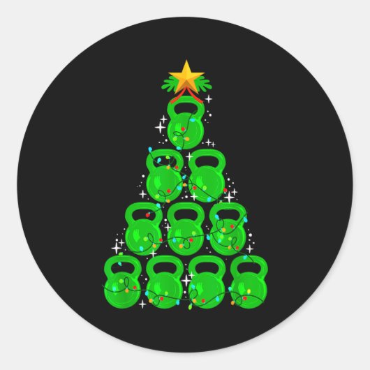 Sticker Rond Christmas Tree Kettlebell Xmas Gym Workout Fitness (Devant)