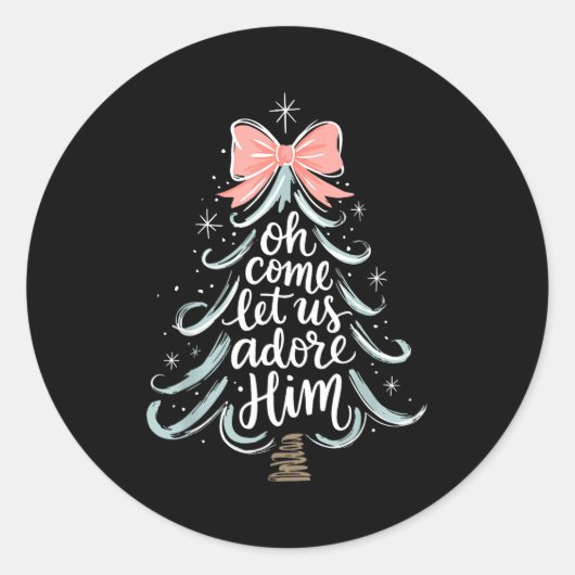 Sticker Rond Christmas Tree Oh Come Let Jesus Us Adore Him Coqu (Devant)