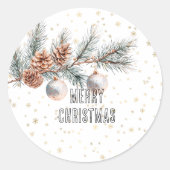 Sticker Rond Christmas Tree Pine Cones Ornaments Gold Snowflake (Devant)