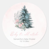 Sticker Rond Christmas tree Pink Baby its cold outside (Devant)