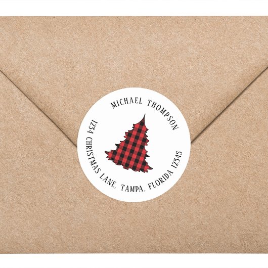 Sticker Rond Christmas Tree Simple Holiday Return Adresse