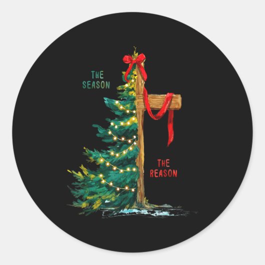Sticker Rond Christmas Tree The Season Jesus Cross The Reason  (Devant)