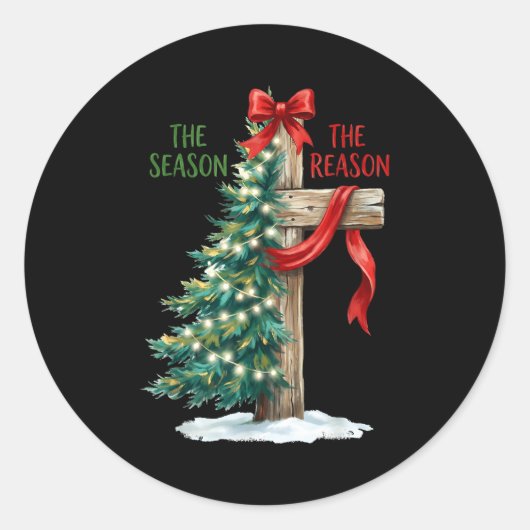 Sticker Rond Christmas Tree The Season Jesus Cross The Reason X (Devant)