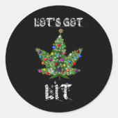 Sticker Rond Christmas Tree Weed Leaf Pot Thc Gift Tee (Devant)