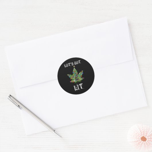 Sticker Rond Christmas Tree Weed Leaf Pot Thc Gift Tee (Enveloppe)