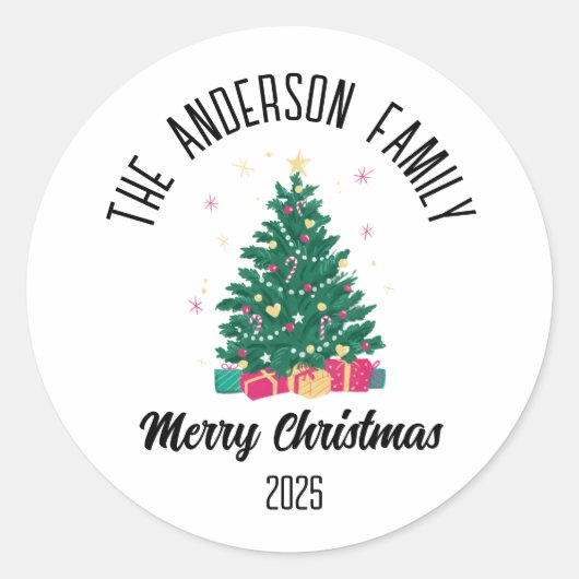 Sticker Rond Christmas Tree With Lights Personalized Name (Devant)