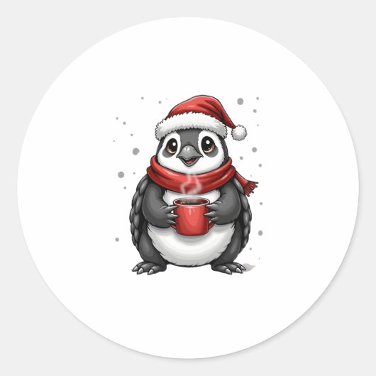 Sticker Rond Christmas Turtle with Santa Hat Coffee Lover Funny (Devant)