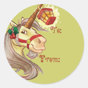 Sticker Rond Christmas Unicorn Nom Tags