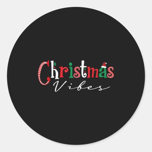 Sticker Rond Christmas Vibes Santa Hat, Holly, Holiday Vibes Ch (Devant)