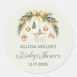 Sticker Rond Christmas Watercolor Greenery Winter Baby Shower