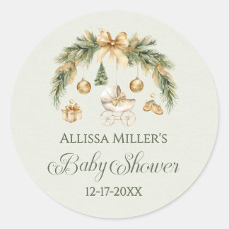 Sticker Rond Christmas Watercolor Greenery Winter Baby Shower