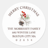 Sticker Rond Christmas Winter Sprig Cone Berries Retour Adresse (Devant)
