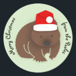 Sticker Rond Christmas Wombat<br><div class="desc">Design de bébé wombat de Noël avec texte personnalisable.</div>