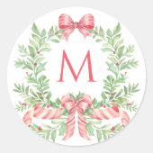 Sticker Rond Christmas Wreath Candy Cane Bow | Monogram (Devant)