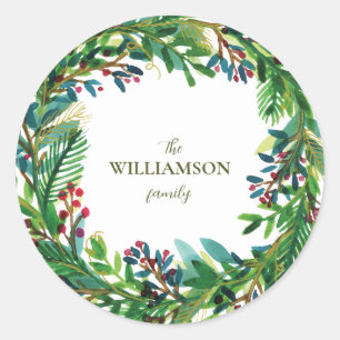 Sticker Rond Christmas Wreath Nom de famille de vacances Holi