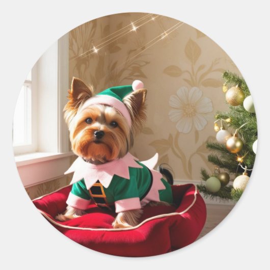 Sticker Rond Christmas Yorkie (Devant)