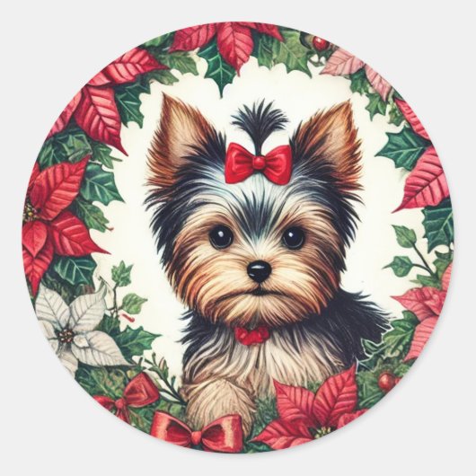 Sticker Rond Christmas Yorkie (Devant)