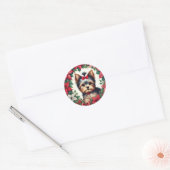 Sticker Rond Christmas Yorkie (Enveloppe)